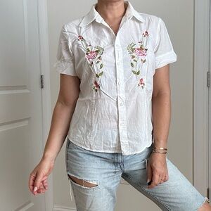 Embroidered Cotton Button Front Shirt